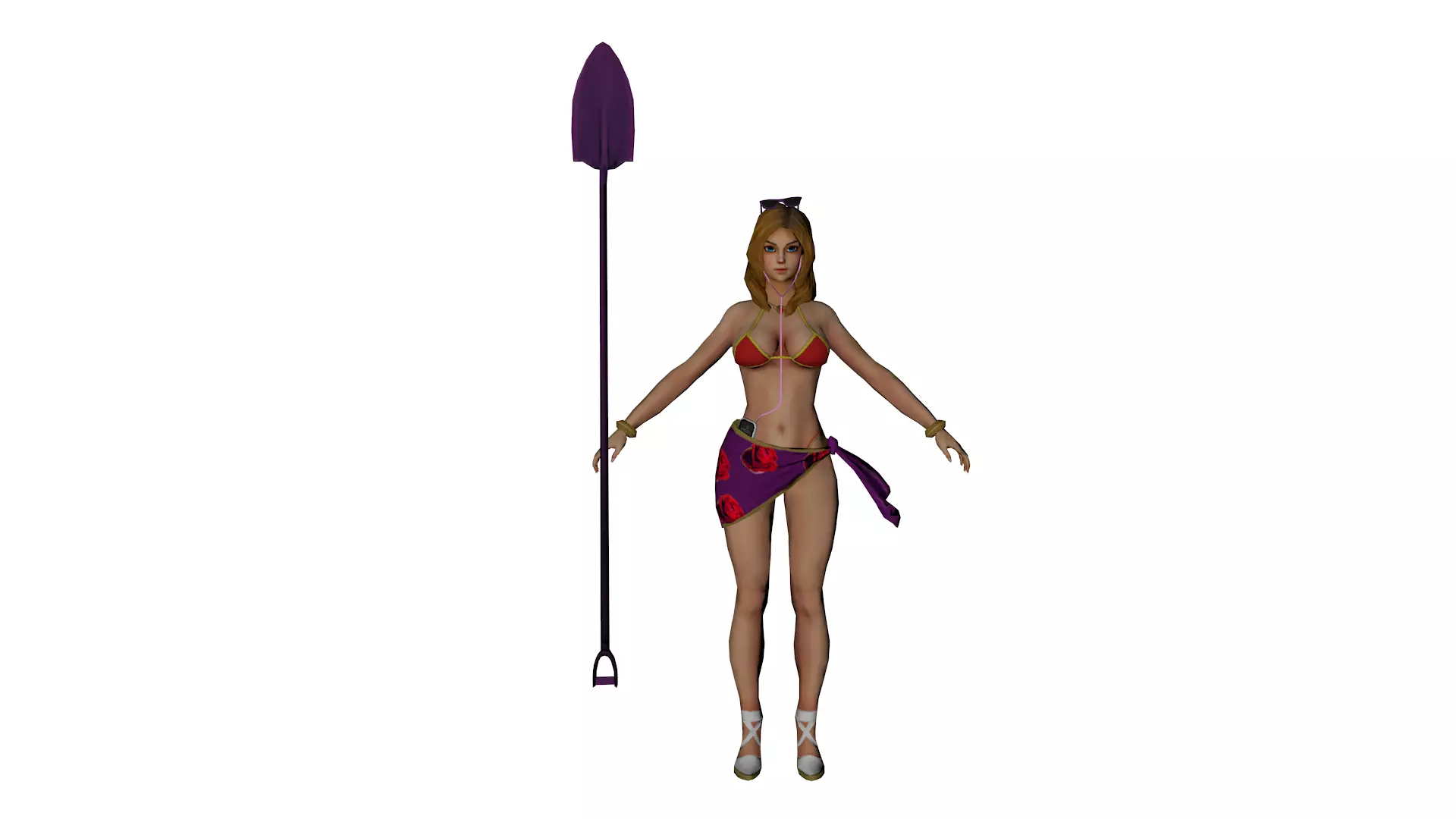 Stylized Female Beach Warrior Low-poly 3D model_1