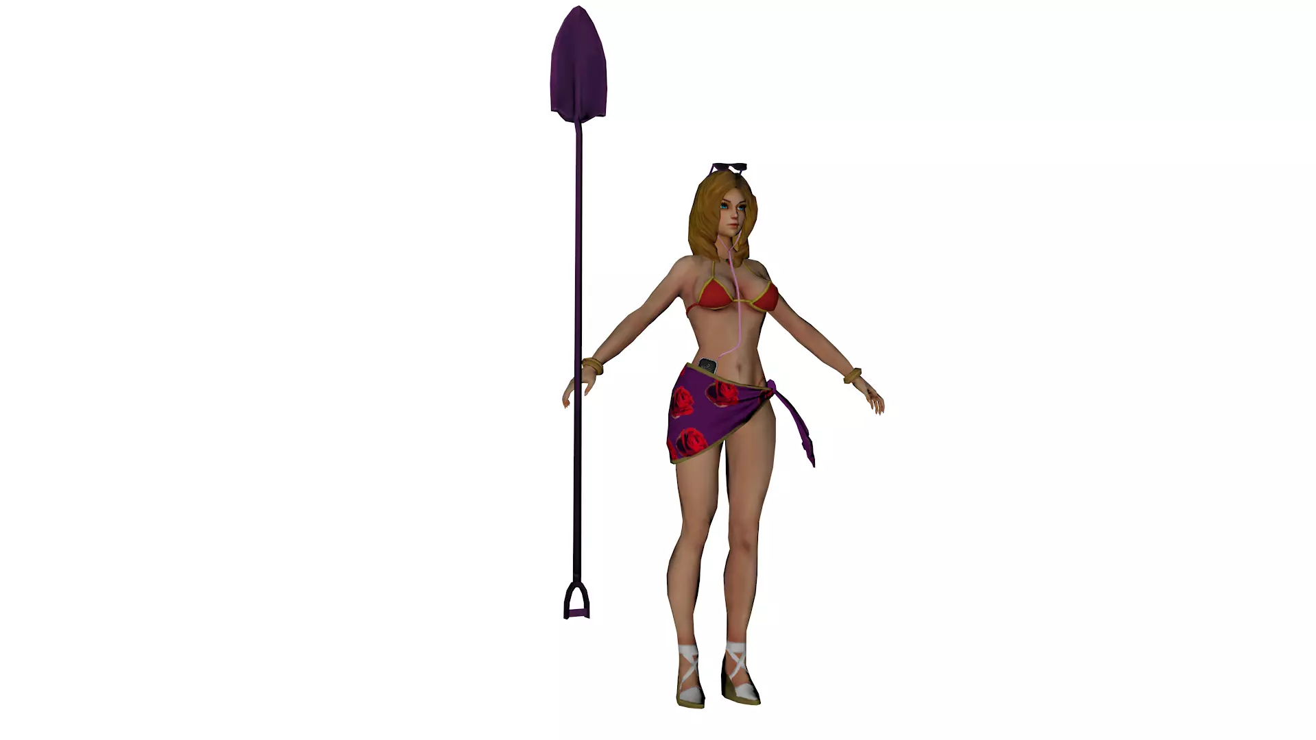 Stylized Female Beach Warrior Low-poly 3D model_5