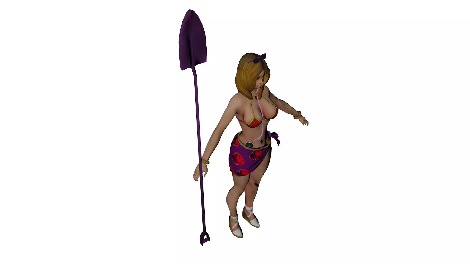 Stylized Female Beach Warrior Low-poly 3D model_6