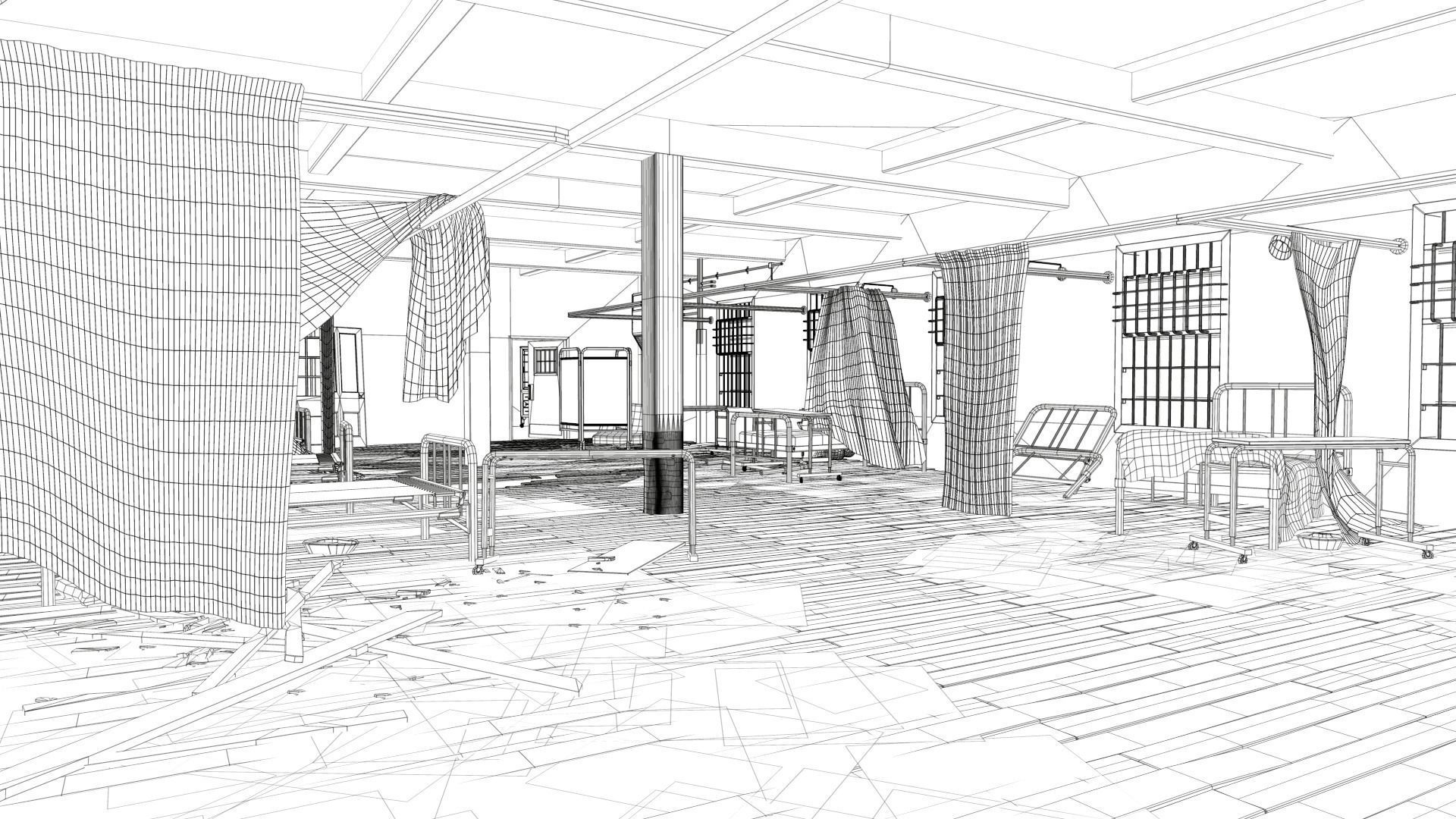 Abandoned Infirmary  Low-poly 3D model_1