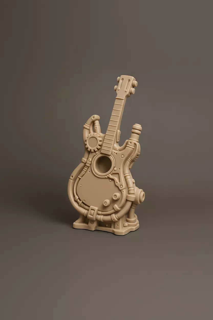 Industrial Guitar Sculpture 3D print model_0
