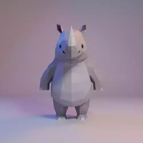 Low Poly Stylized Standing Cute Rhino Low-poly 3D model