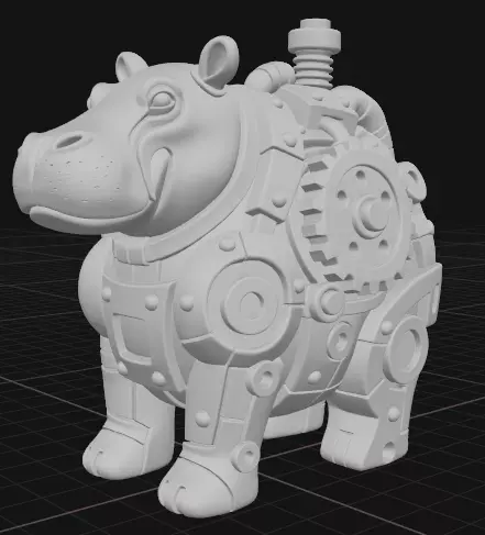 Industrial Hippo Sculpture 3D print model_1