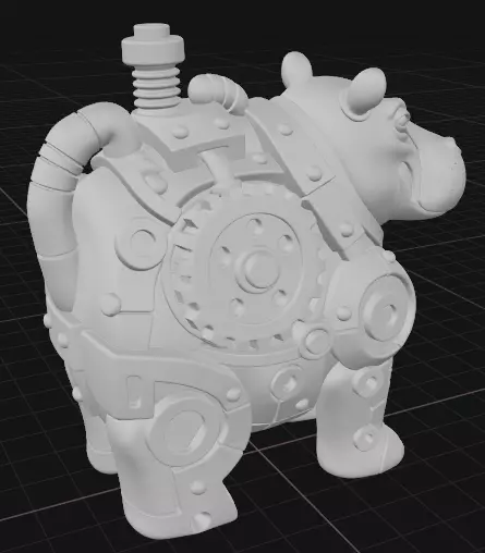 Industrial Hippo Sculpture 3D print model_4