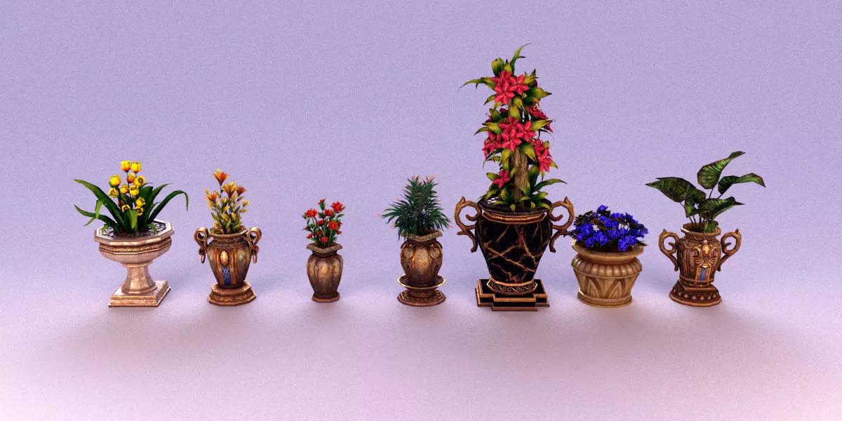Plant and Pot Low-poly 3D model_0