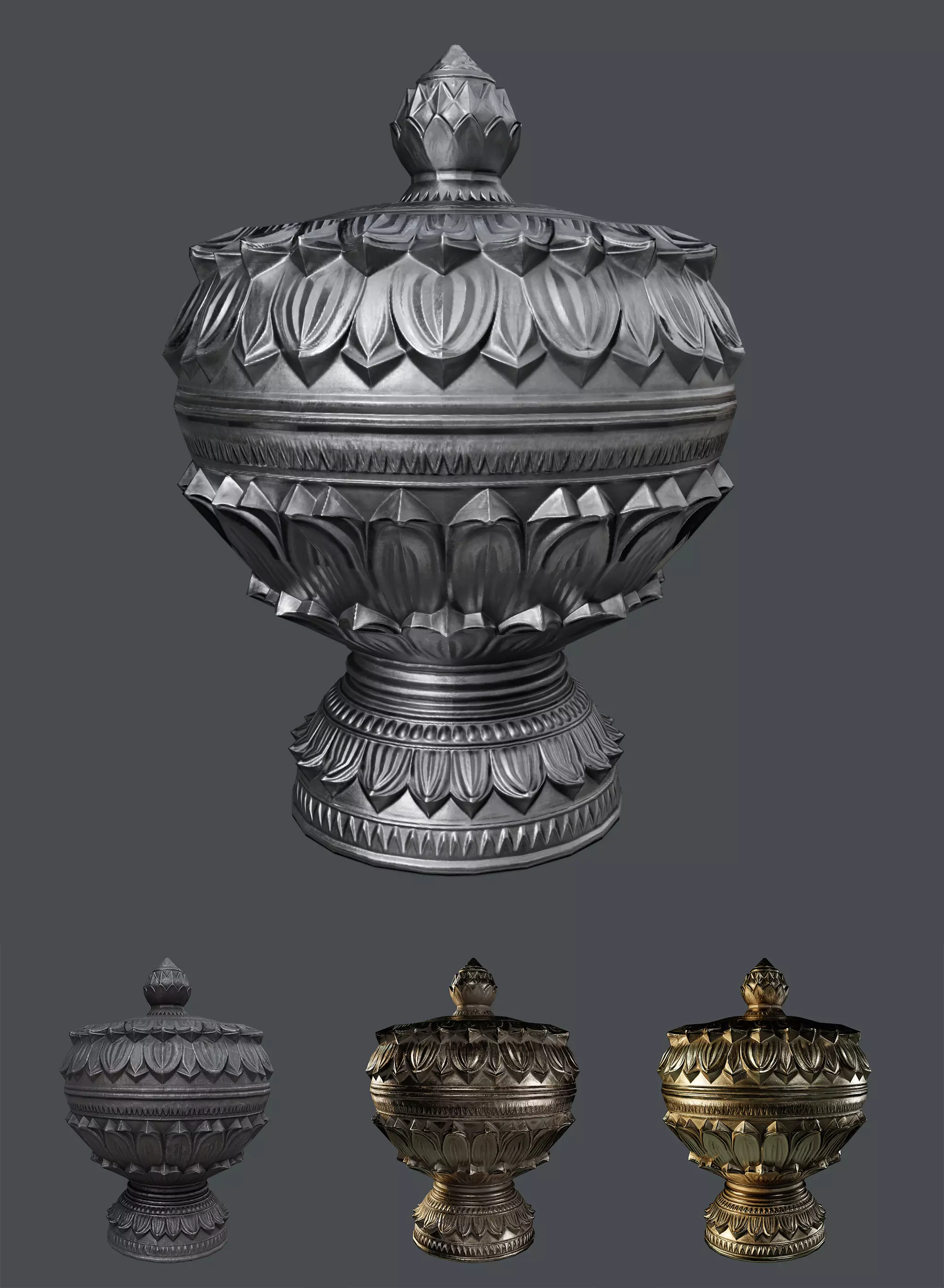 Vase Goblet Low Poly PBR X 4 Textures Silver Gold Bronze Iron Low-poly 3D model