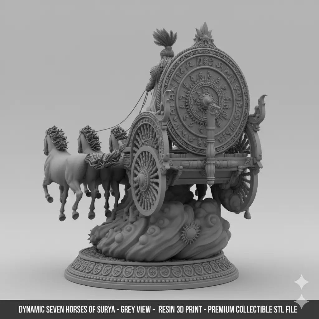 Seven Horses of Surya Chariot 3D Model STL 3D print model_2