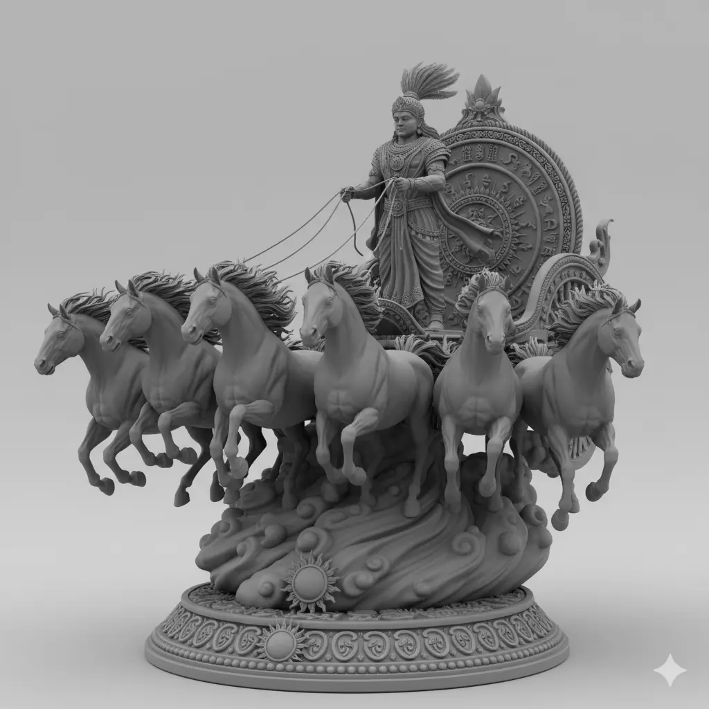 Seven Horses of Surya Chariot 3D Model STL 3D print model_0