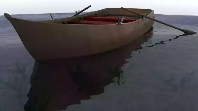 Simple wooden rowboat and fishing boat Low-poly 3D model