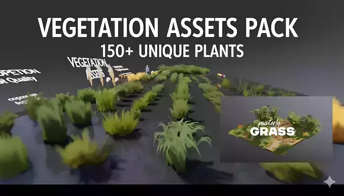Painterly Grass Vegetation Pack HD Low Poly Low-poly 3D model