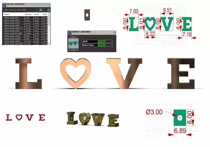 Charm The word LOVE with a rose gold heart gp0139