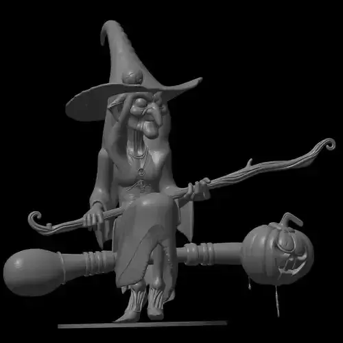realistic witch with a broom