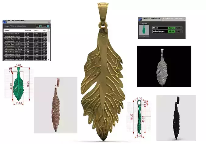 Gold stl 3dm Plated Feather Design Model gp0310
