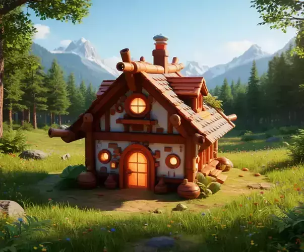 Enchanted Cottage Whimsical 3D Fantasy Log Cabin Low-poly 3D model