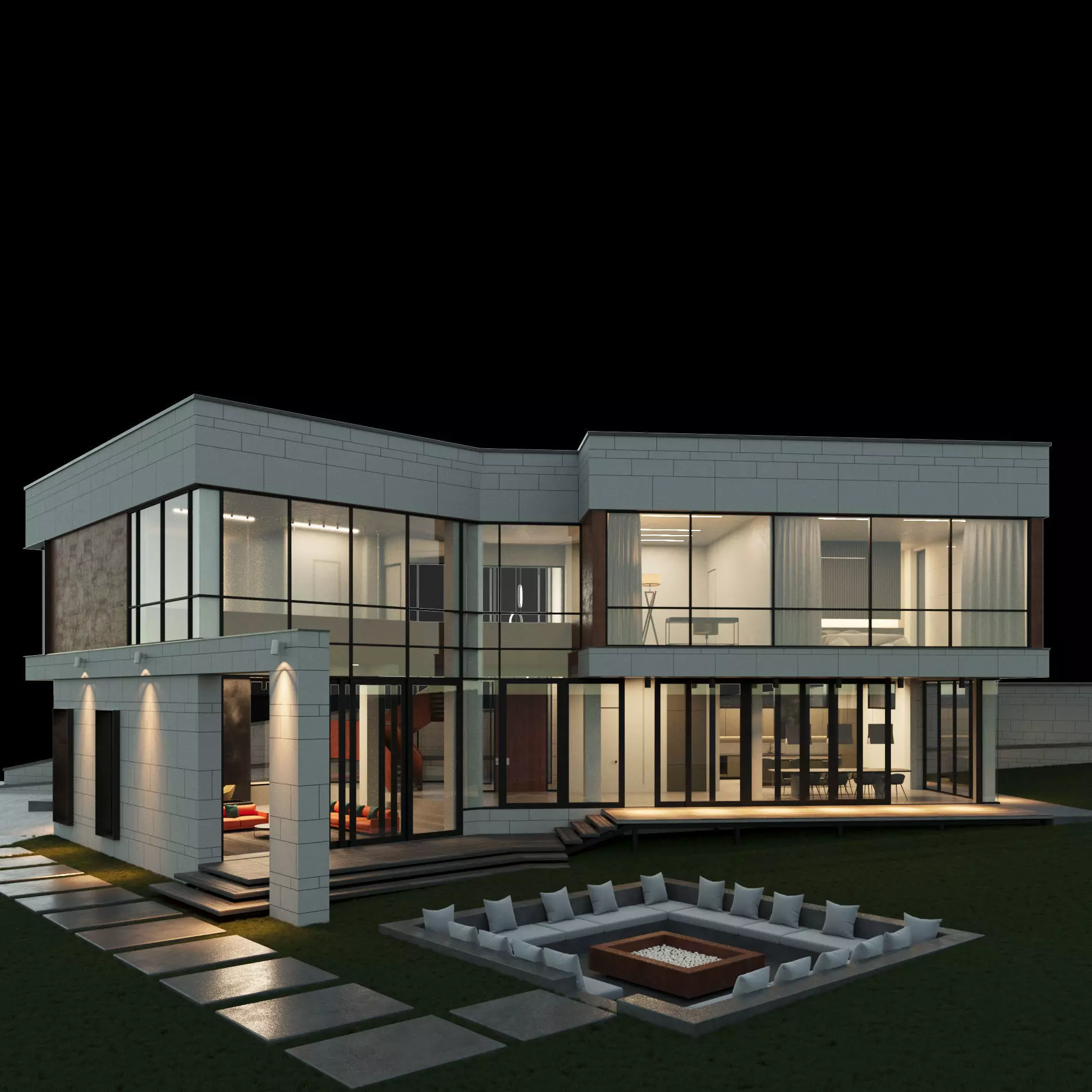 Modern house 2 with furniture - high-poly exterior and interior 3D model