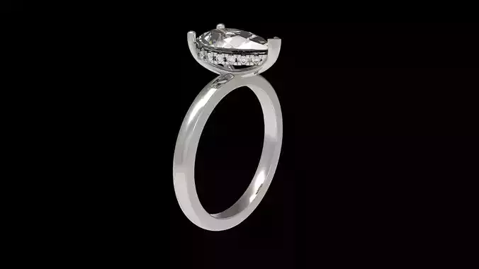 Engagement Ring with Pear and hidden halo 3D print model
