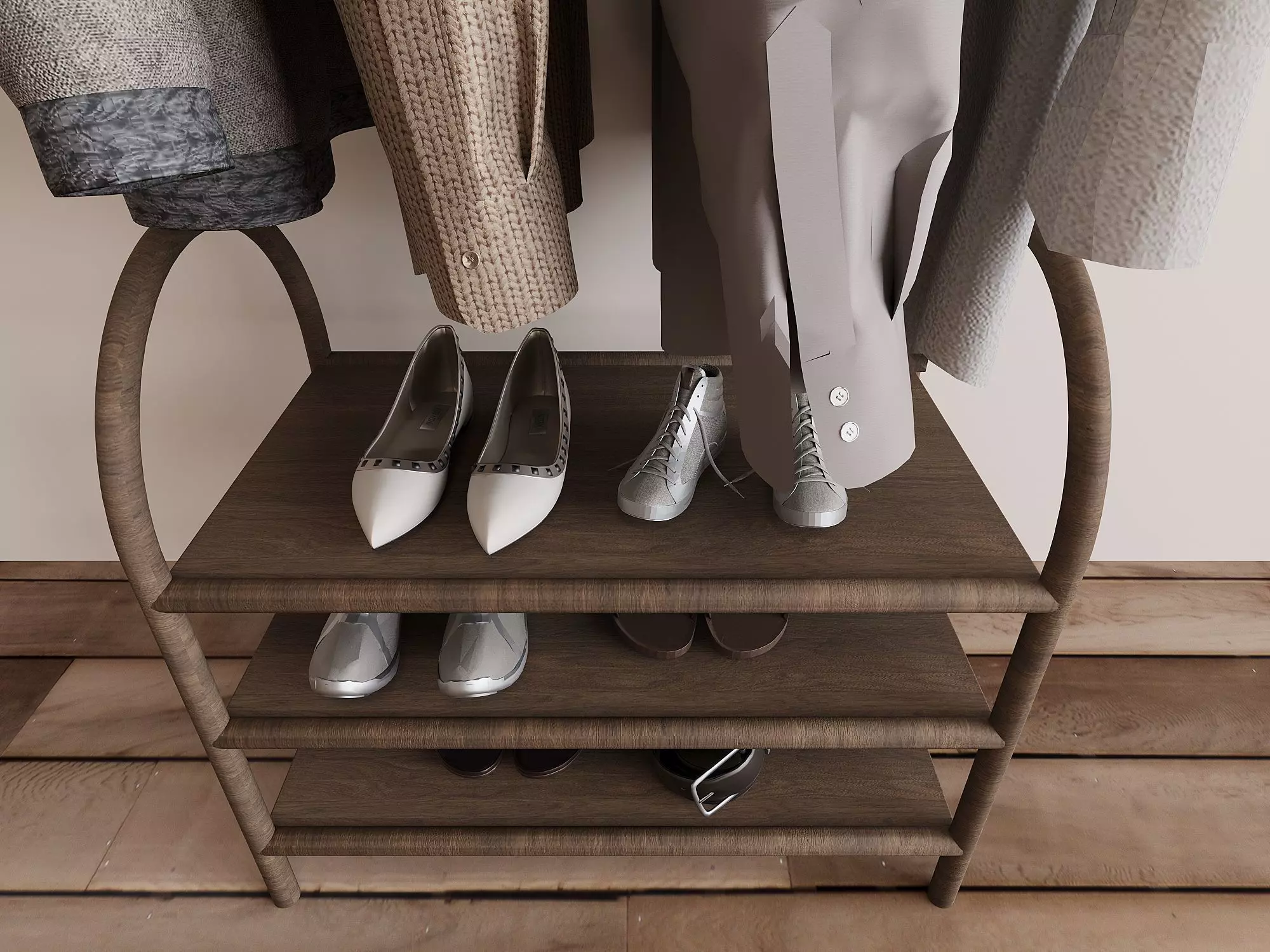 Modern Wood Clothes Rack 3D Model 3D model_2