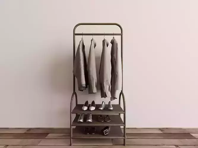 Modern Wood Clothes Rack 3D Model