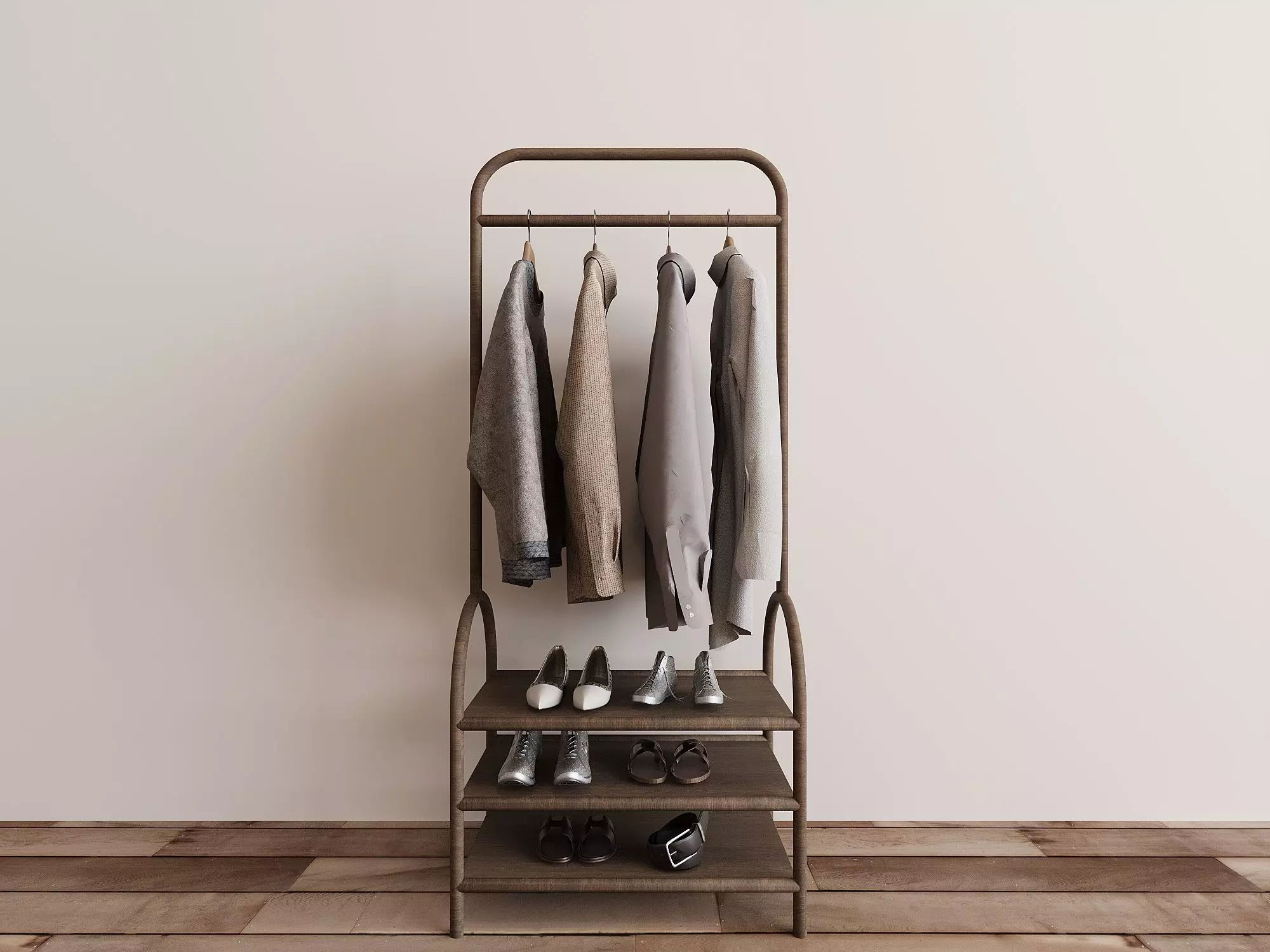 Modern Wood Clothes Rack 3D Model 3D model_0