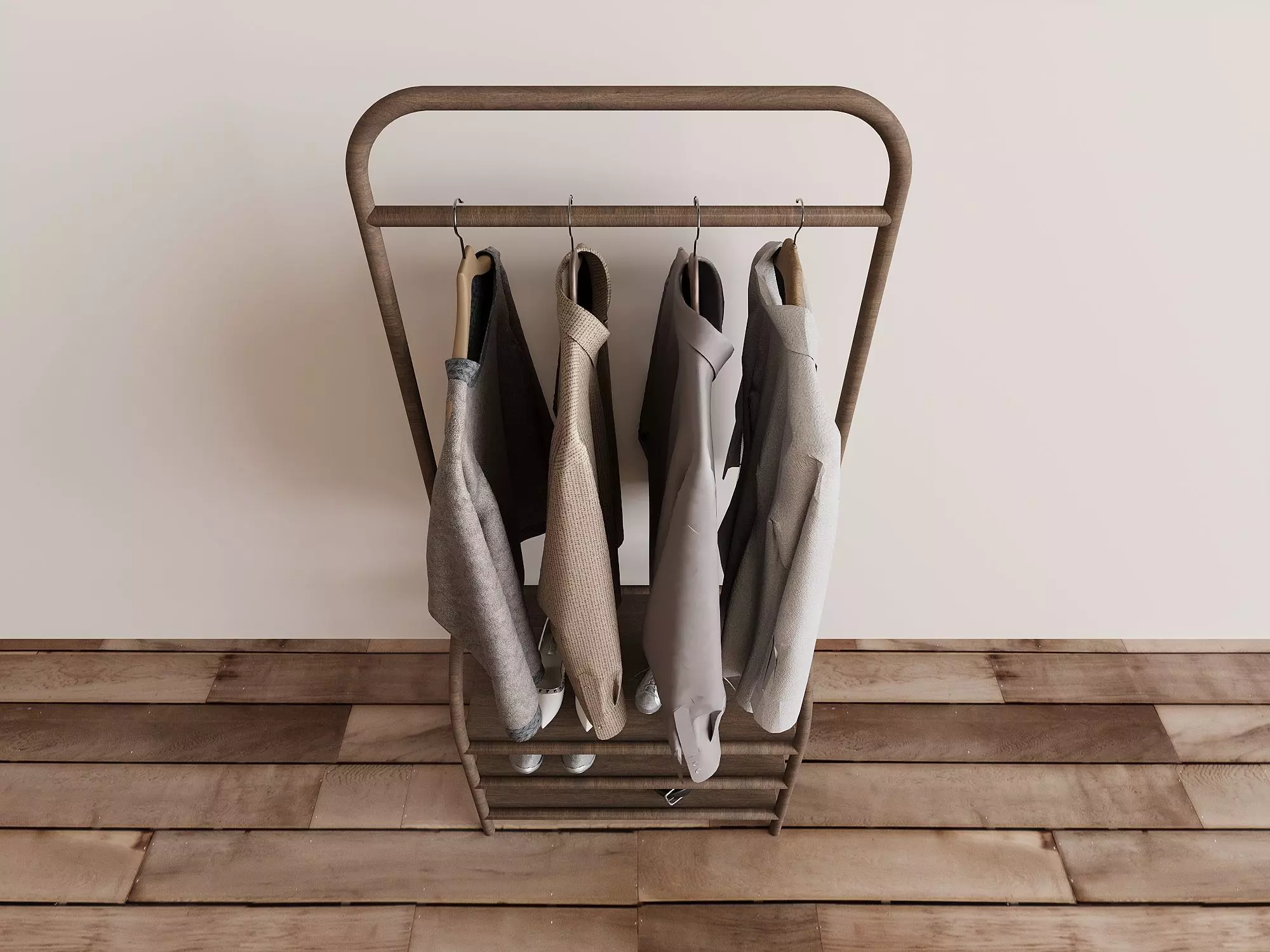 Modern Wood Clothes Rack 3D Model 3D model_1