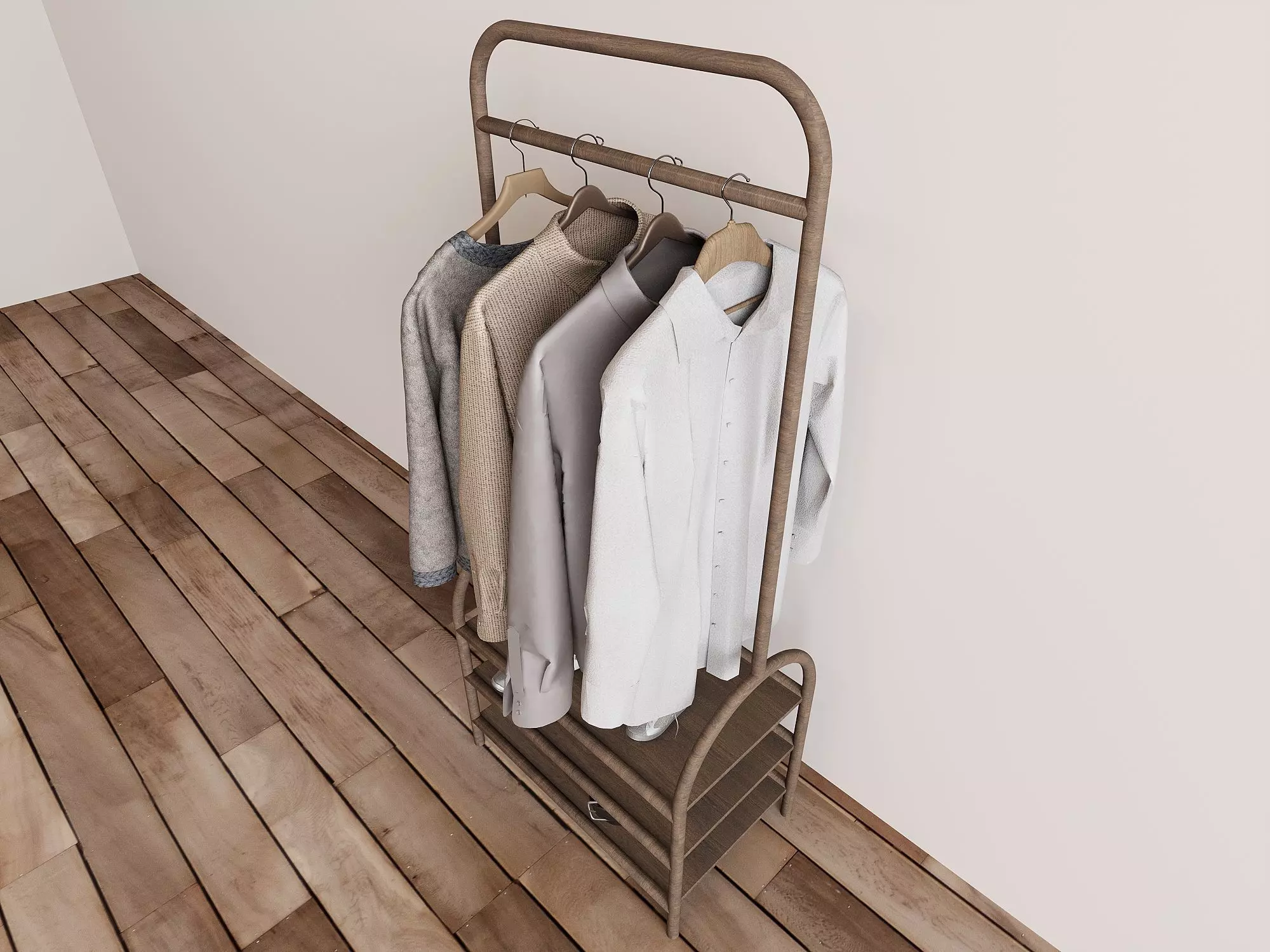 Modern Wood Clothes Rack 3D Model 3D model_3