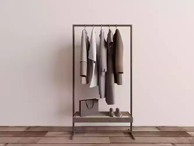 Modern Wood Clothes Rack 3D Model