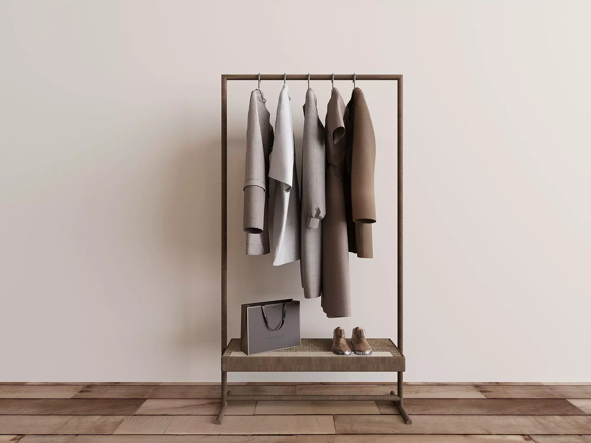 Modern Wood Clothes Rack 3D Model 3D model