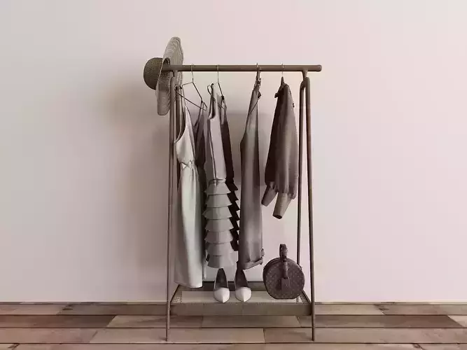 Modern Wood Clothes Rack 3D Model