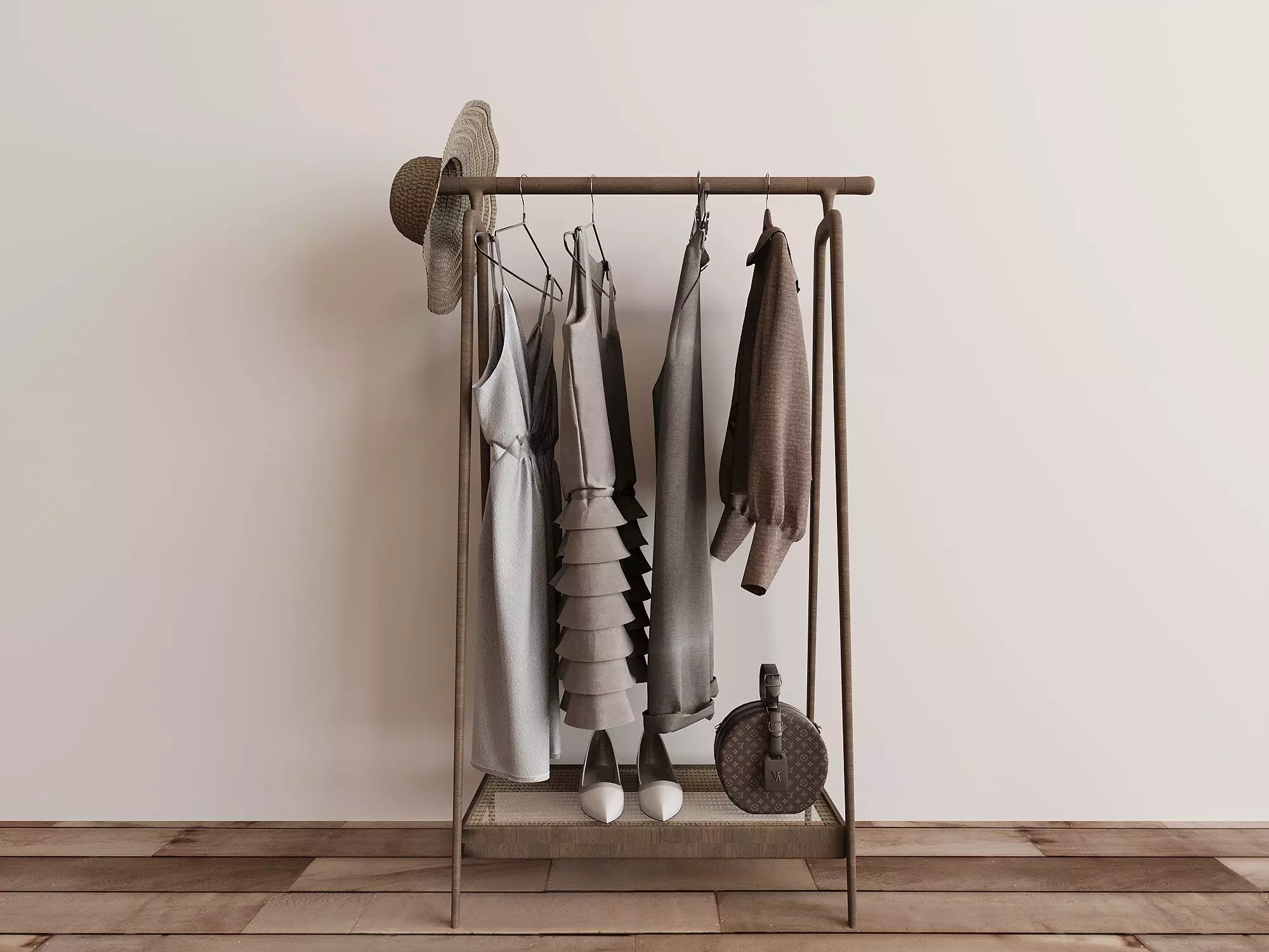 Modern Wood Clothes Rack 3D Model 3D model