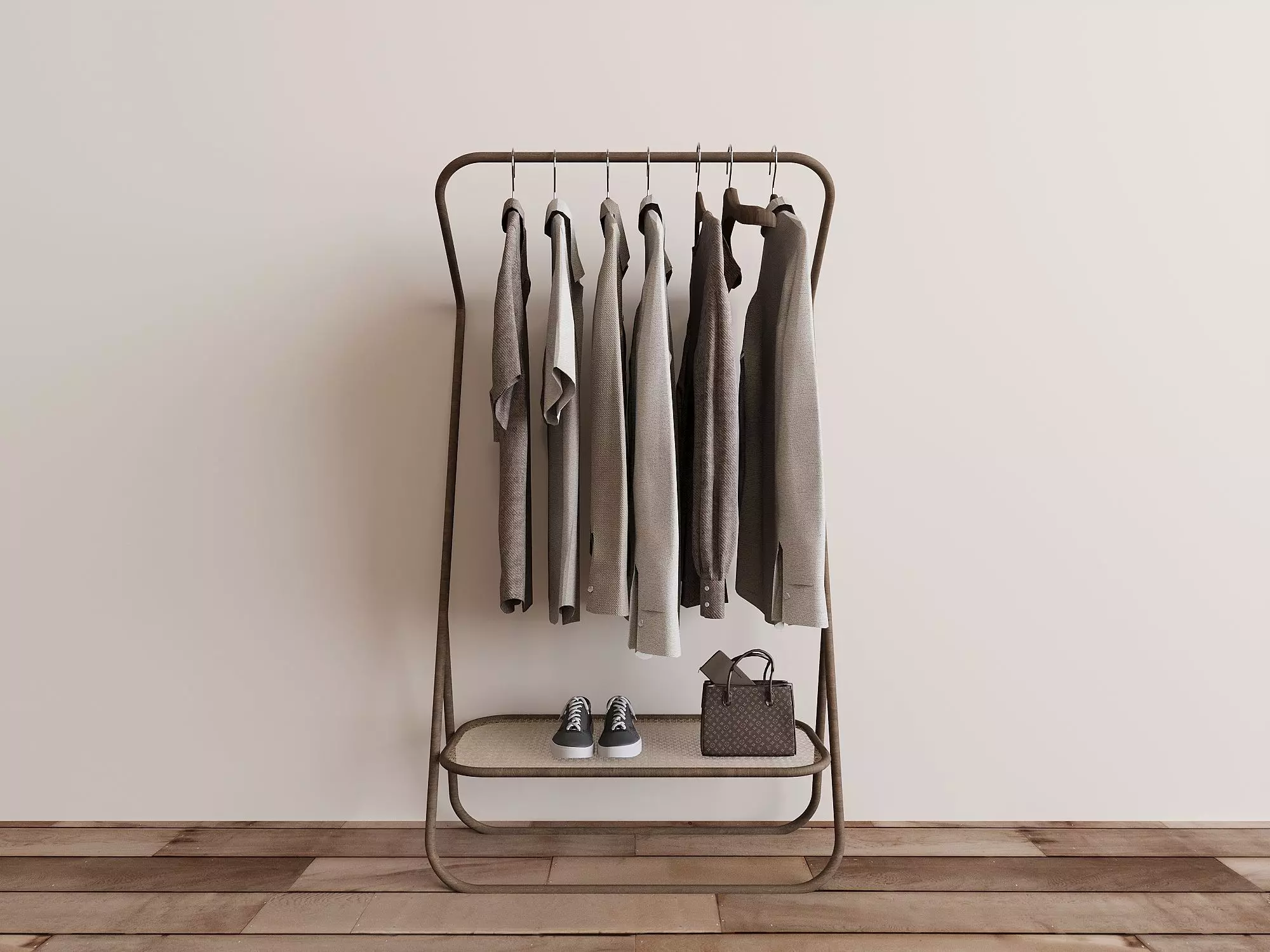 Modern Wood Clothes Rack 3D Model 3D model