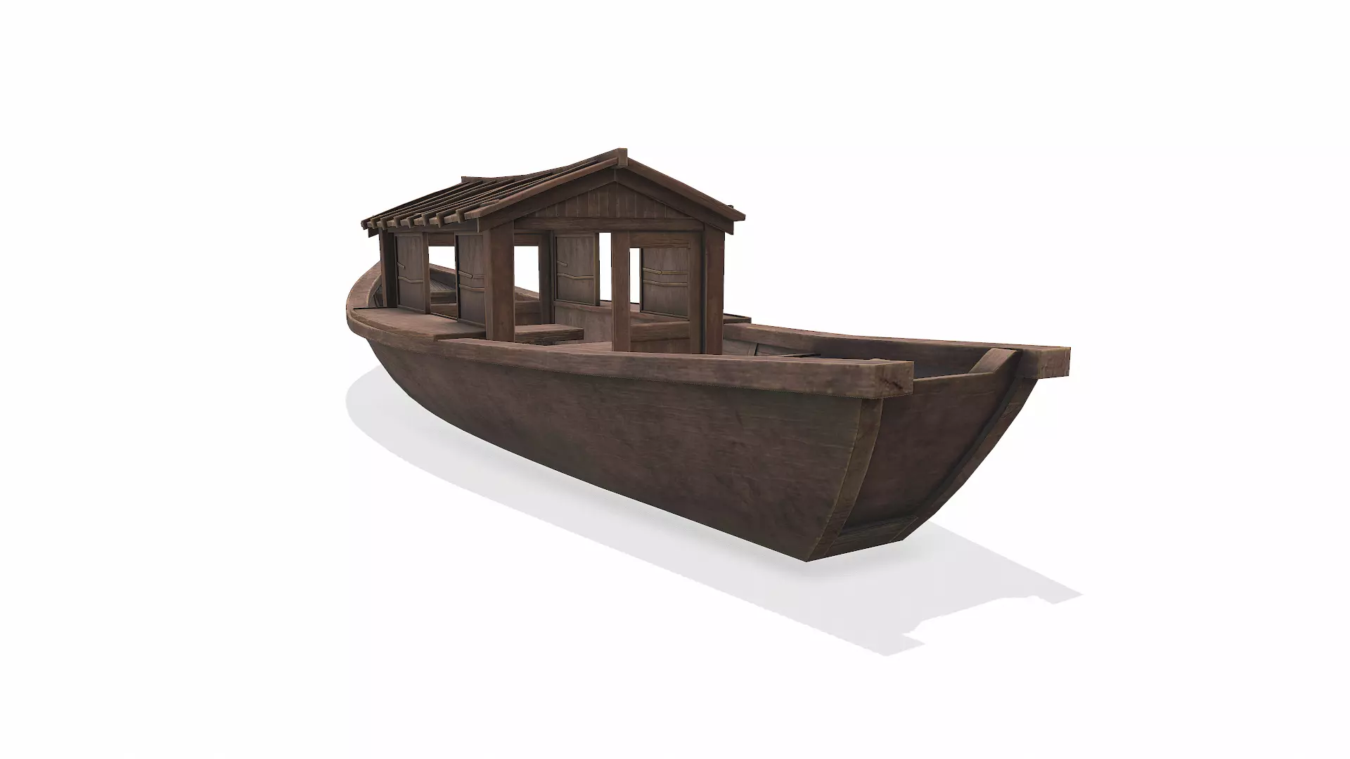 Wooden Boat With Cabin Low-poly PBR Low-poly 3D model_8