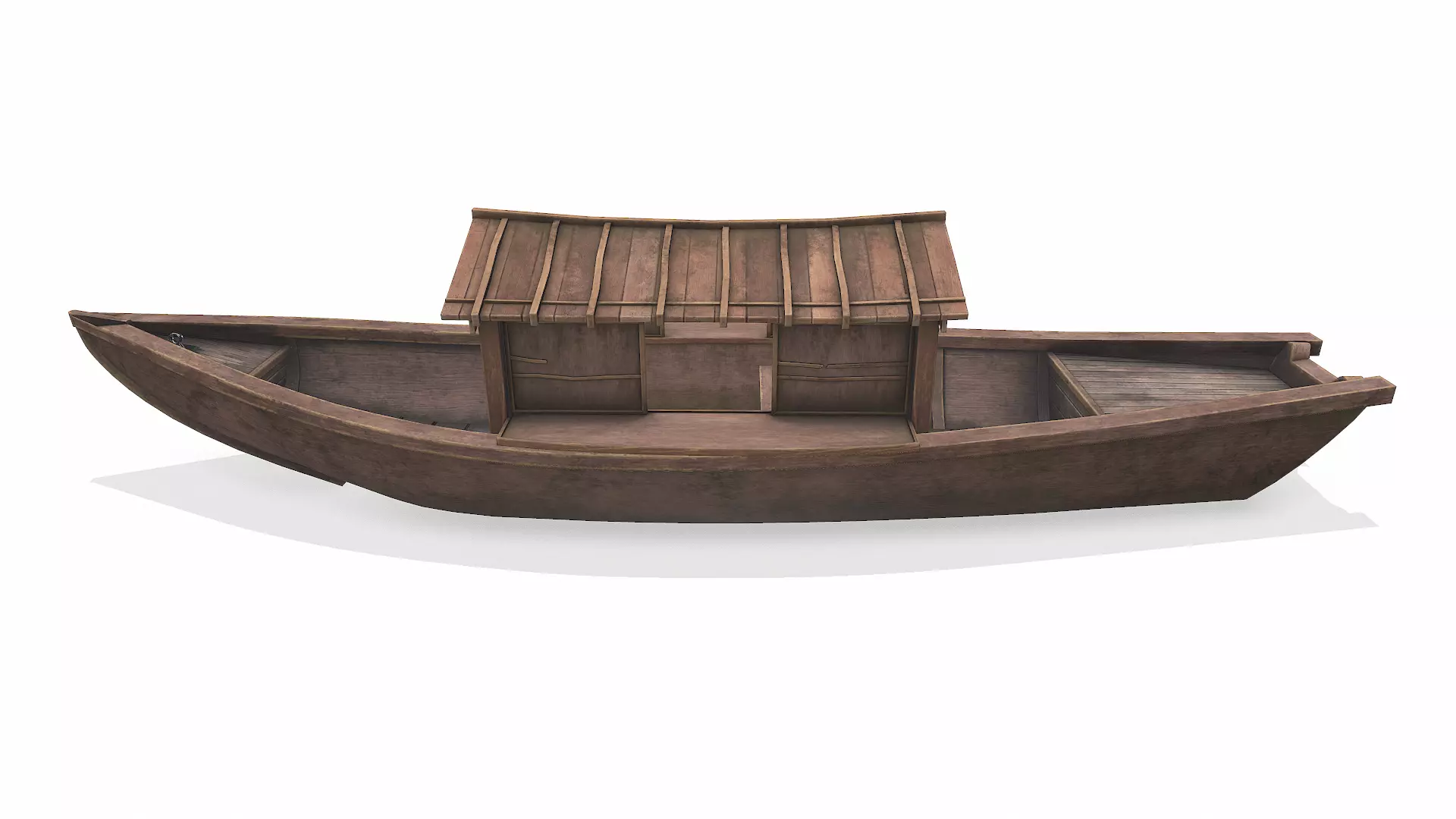 Wooden Boat With Cabin Low-poly PBR Low-poly 3D model_4