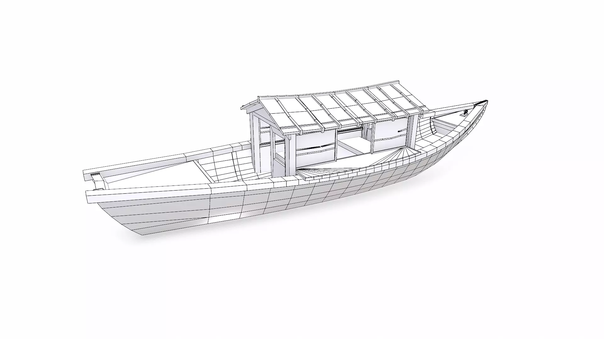 Wooden Boat With Cabin Low-poly PBR Low-poly 3D model_36