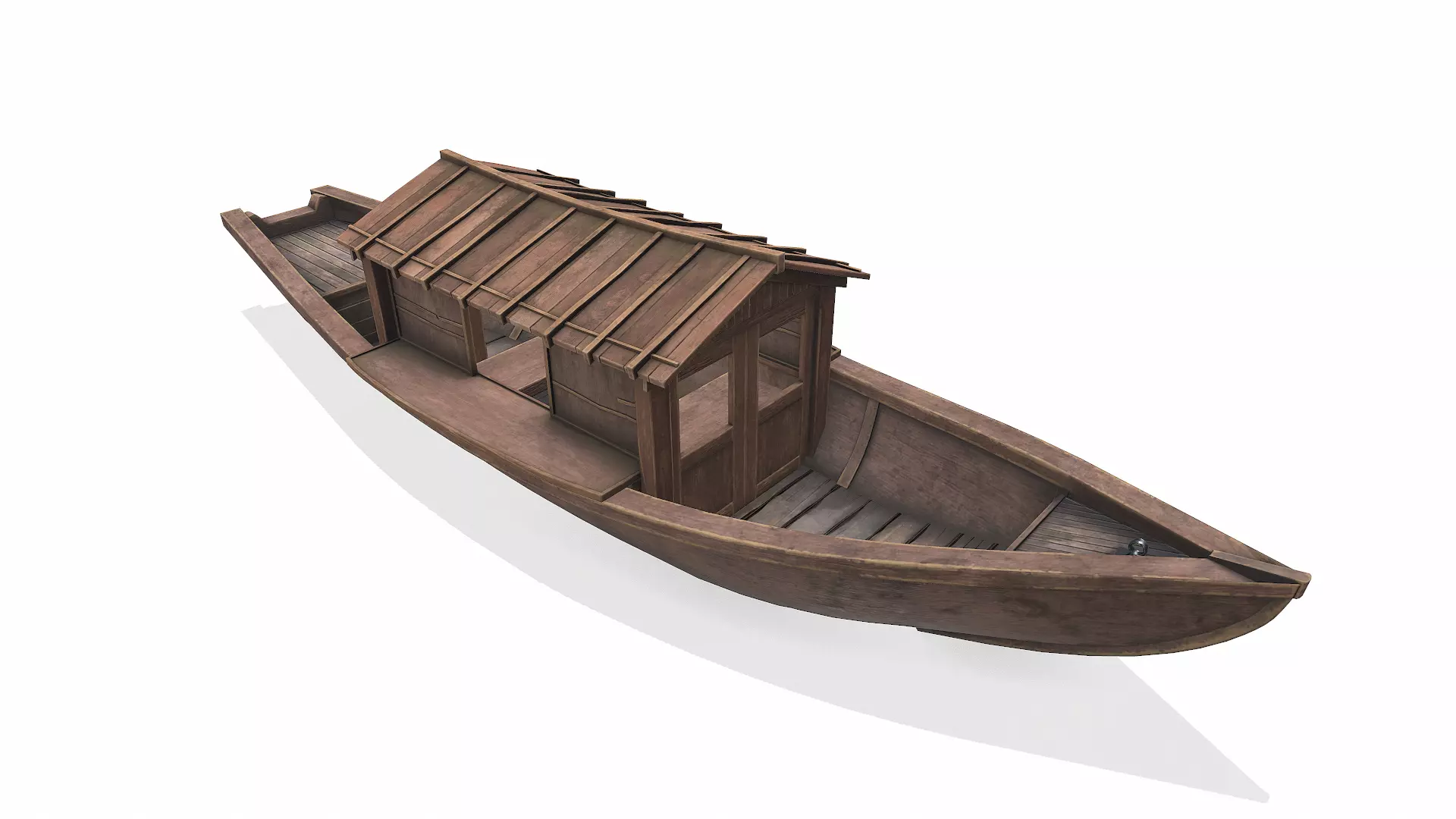 Wooden Boat With Cabin Low-poly PBR Low-poly 3D model_16
