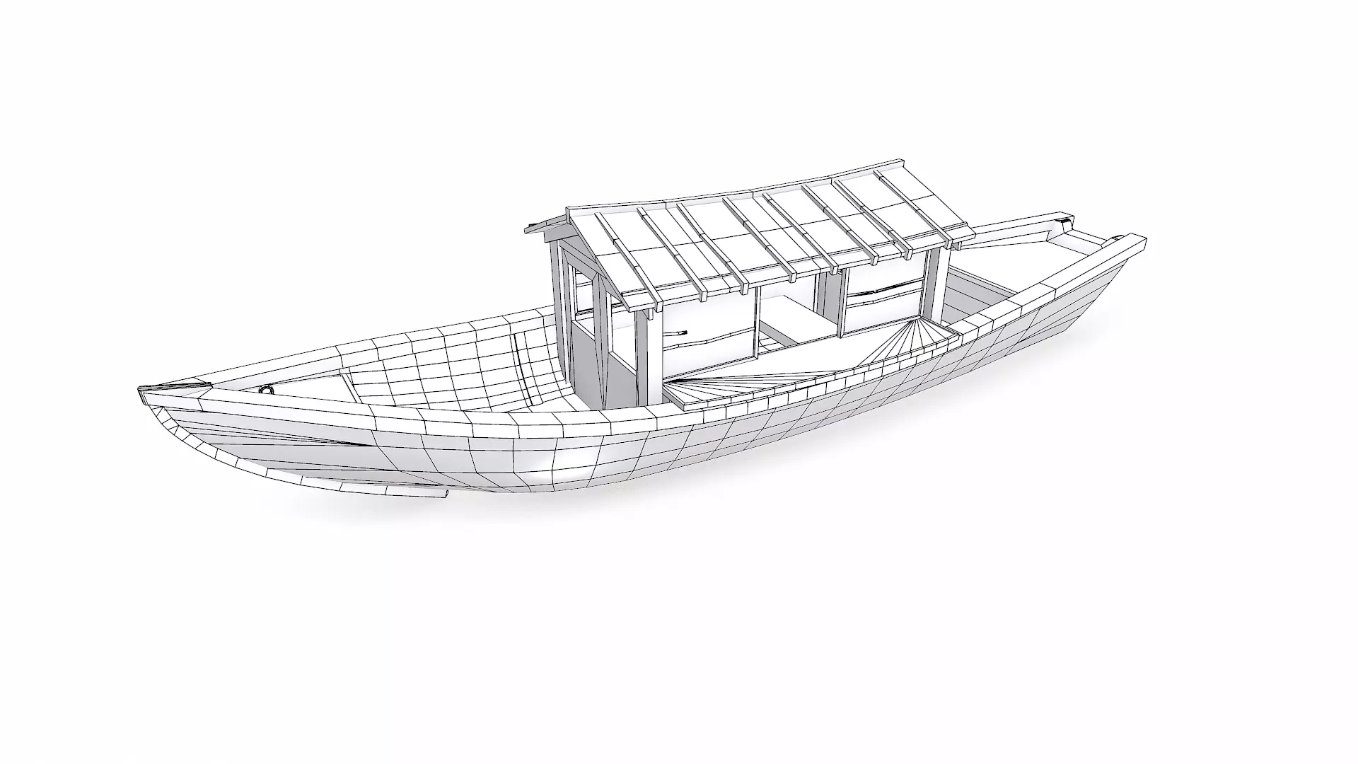 Wooden Boat With Cabin Low-poly PBR Low-poly 3D model_35