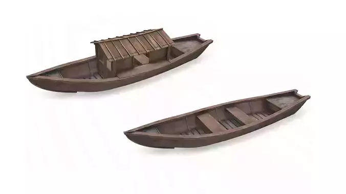Wooden Boat With Cabin Low-poly PBR Low-poly 3D model
