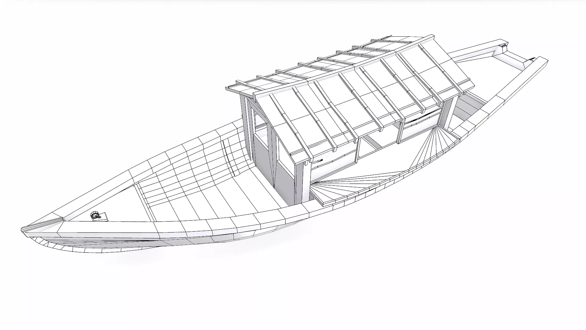 Wooden Boat With Cabin Low-poly PBR Low-poly 3D model_38