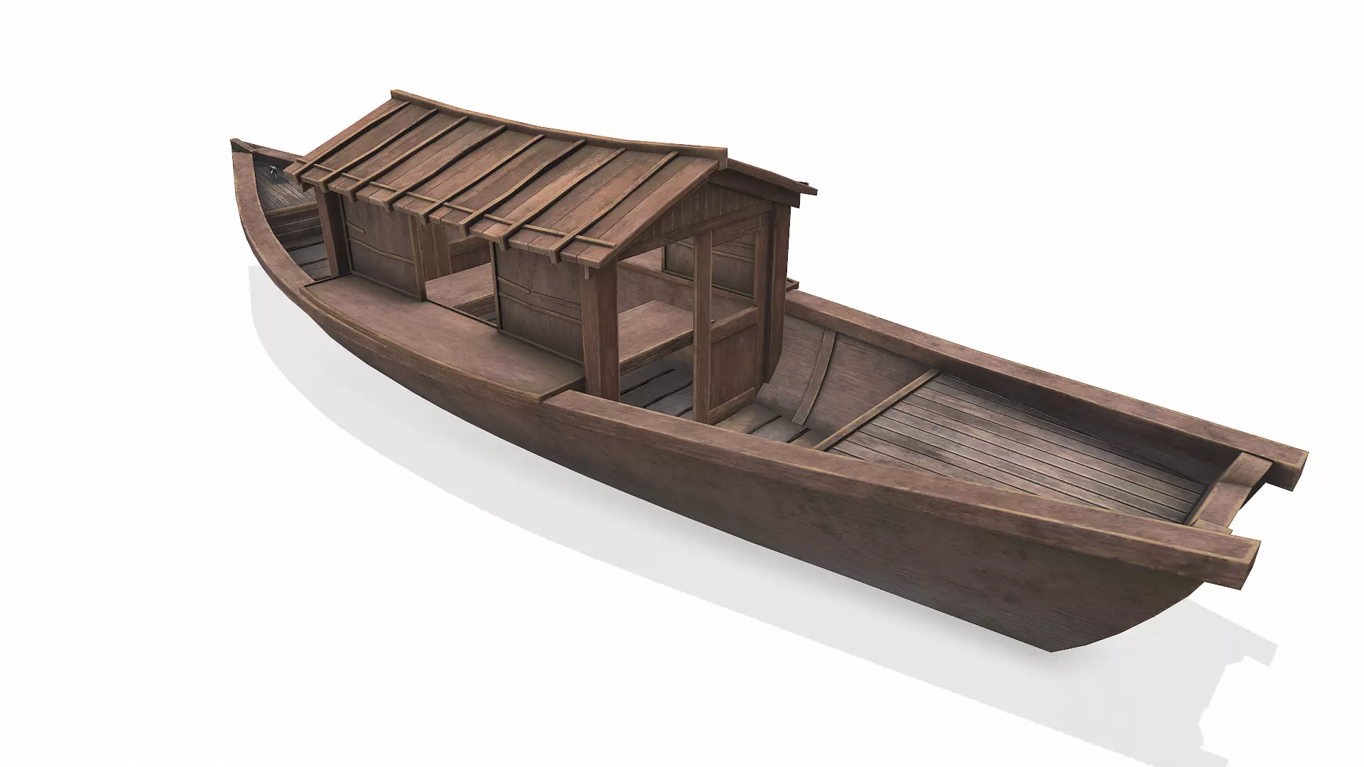 Wooden Boat With Cabin Low-poly PBR Low-poly 3D model_6