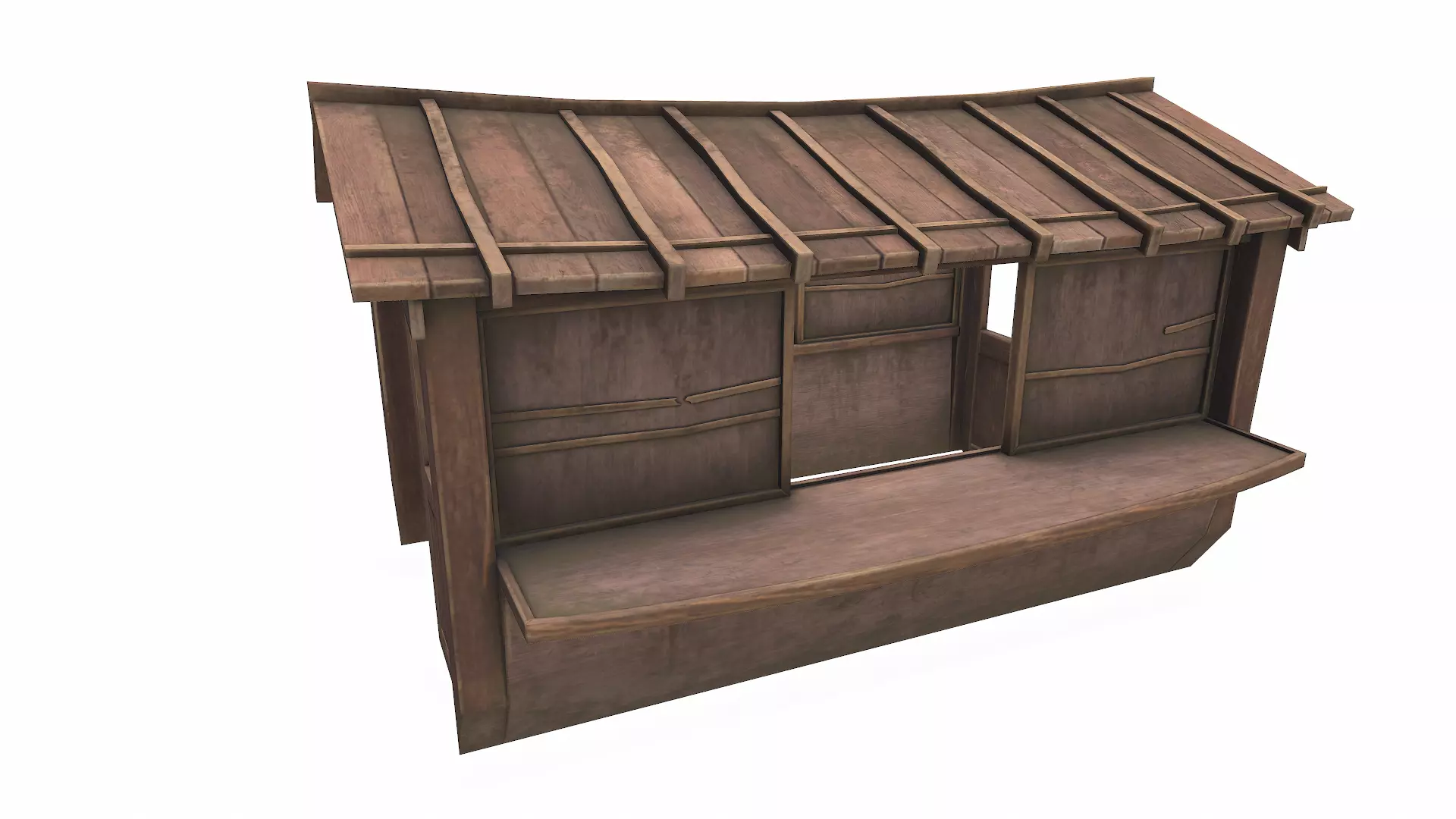 Wooden Boat With Cabin Low-poly PBR Low-poly 3D model_32