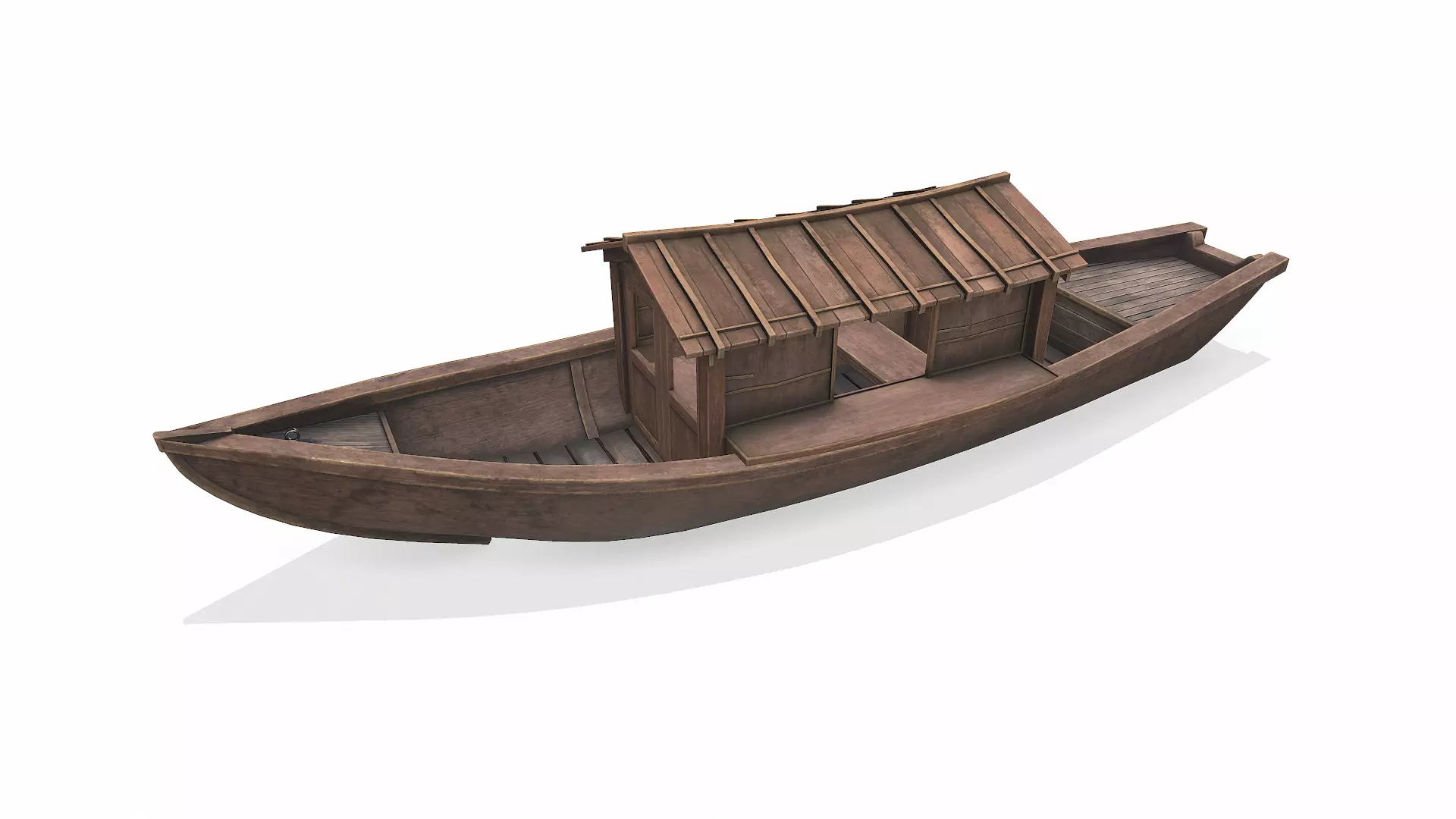 Wooden Boat With Cabin Low-poly PBR Low-poly 3D model_2