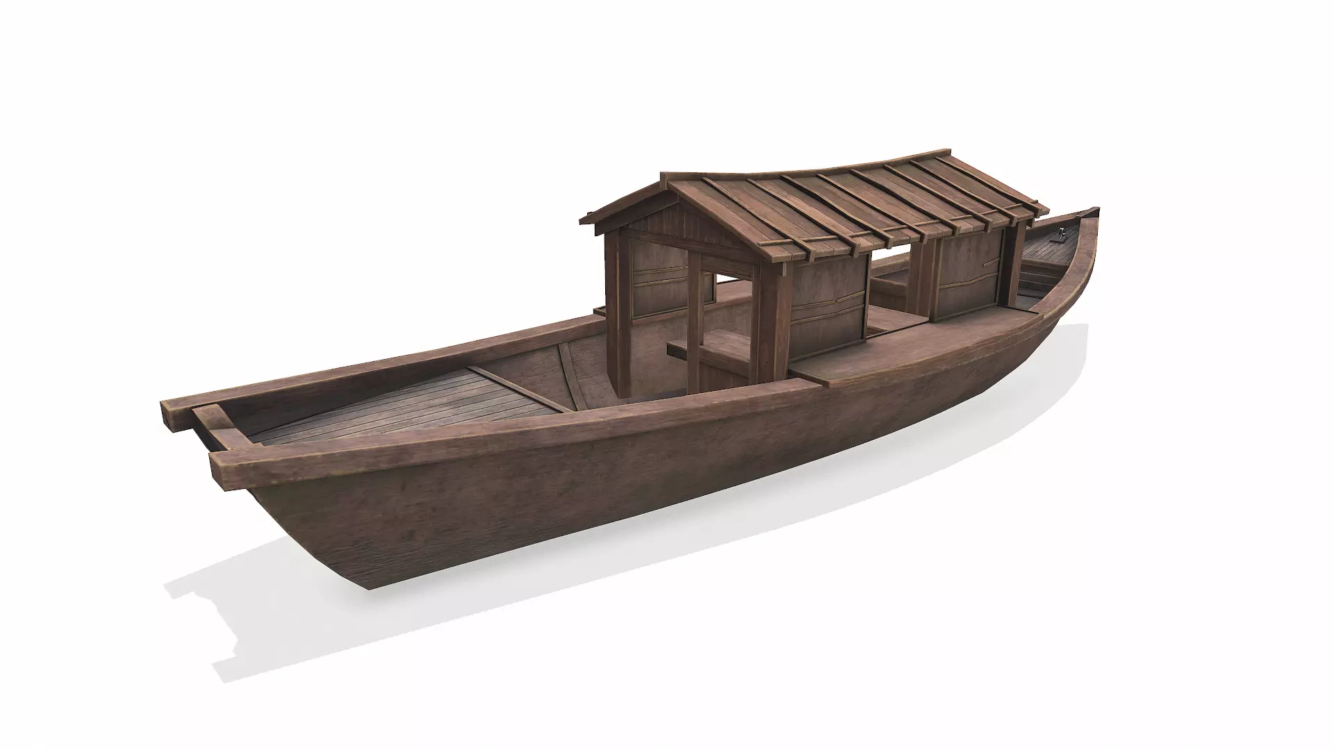 Wooden Boat With Cabin Low-poly PBR Low-poly 3D model_11