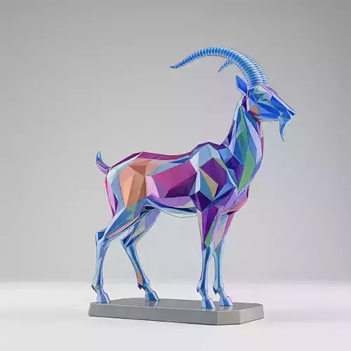 Abstract Colorful Mountain Goat Sculpture