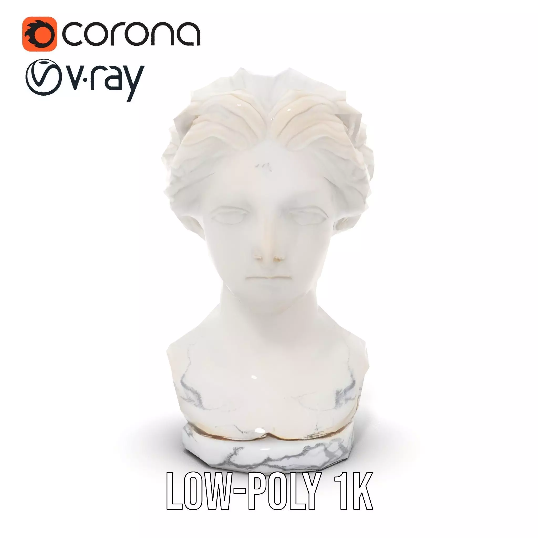 White Marble Bust model pack Low-poly 3D model_8