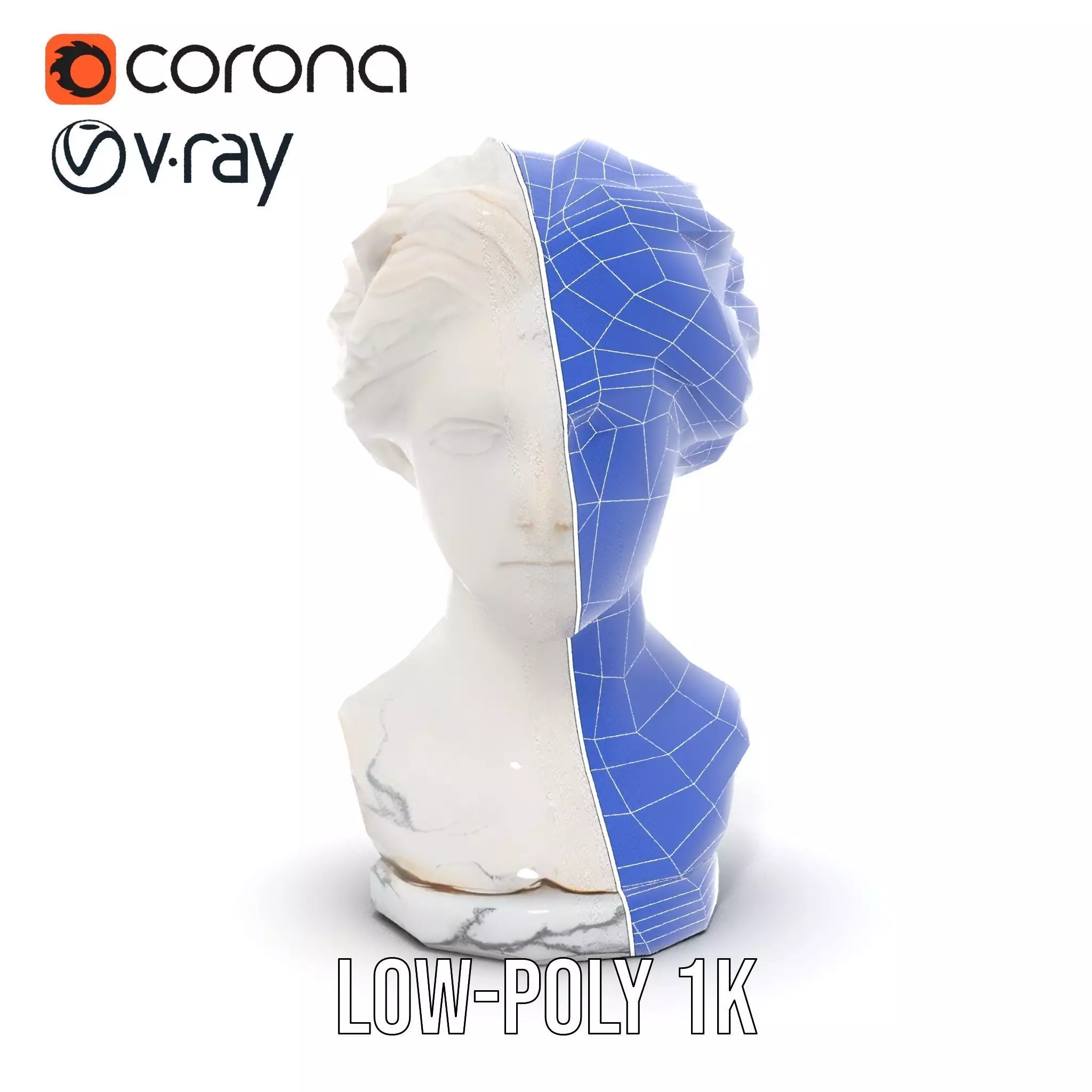 White Marble Bust model pack Low-poly 3D model_26