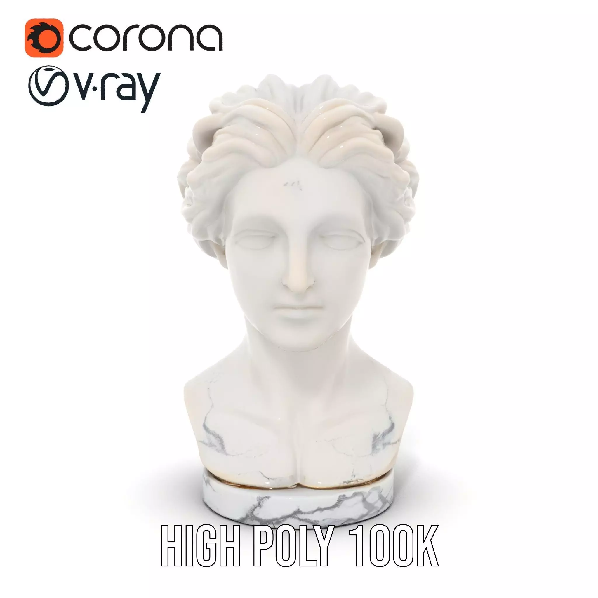White Marble Bust model pack Low-poly 3D model_21