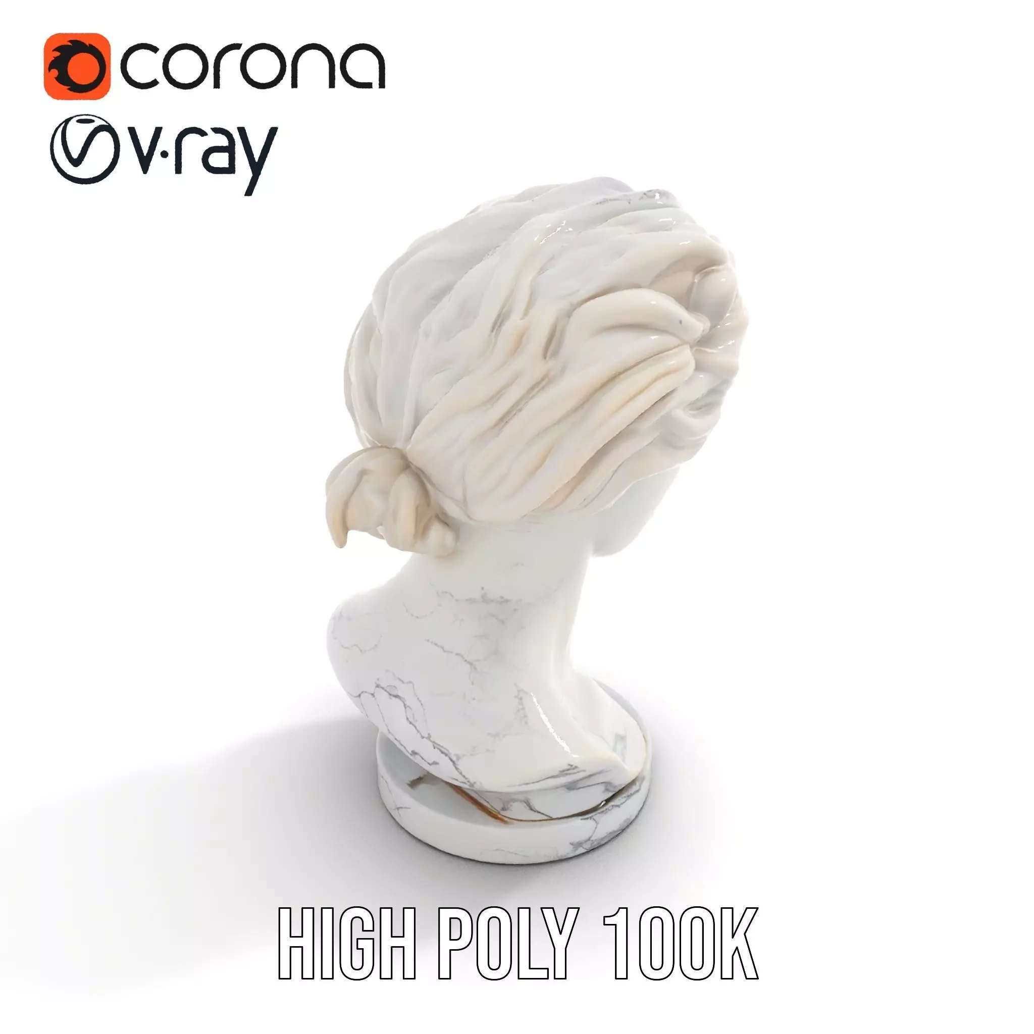 White Marble Bust model pack Low-poly 3D model_16