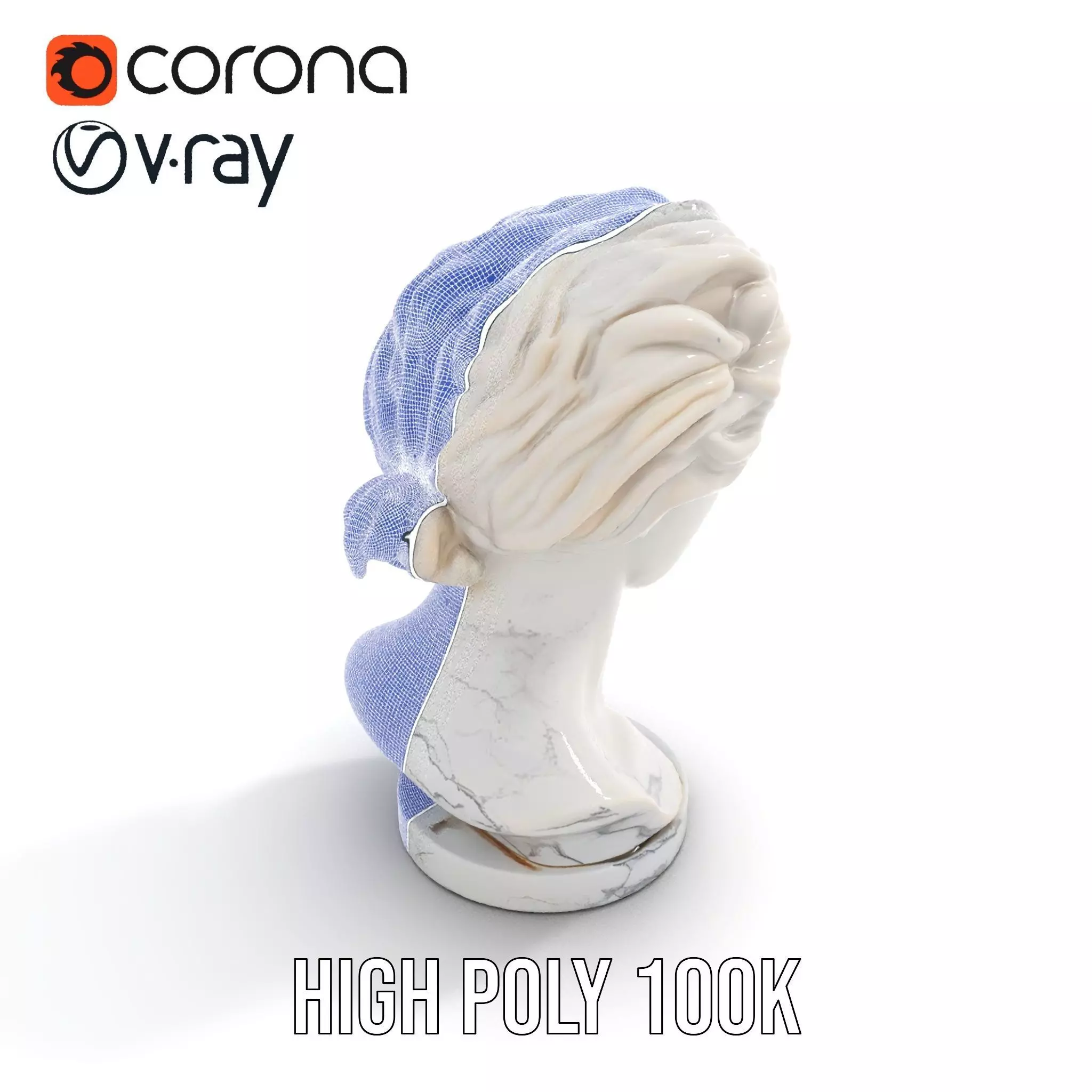 White Marble Bust model pack Low-poly 3D model_27