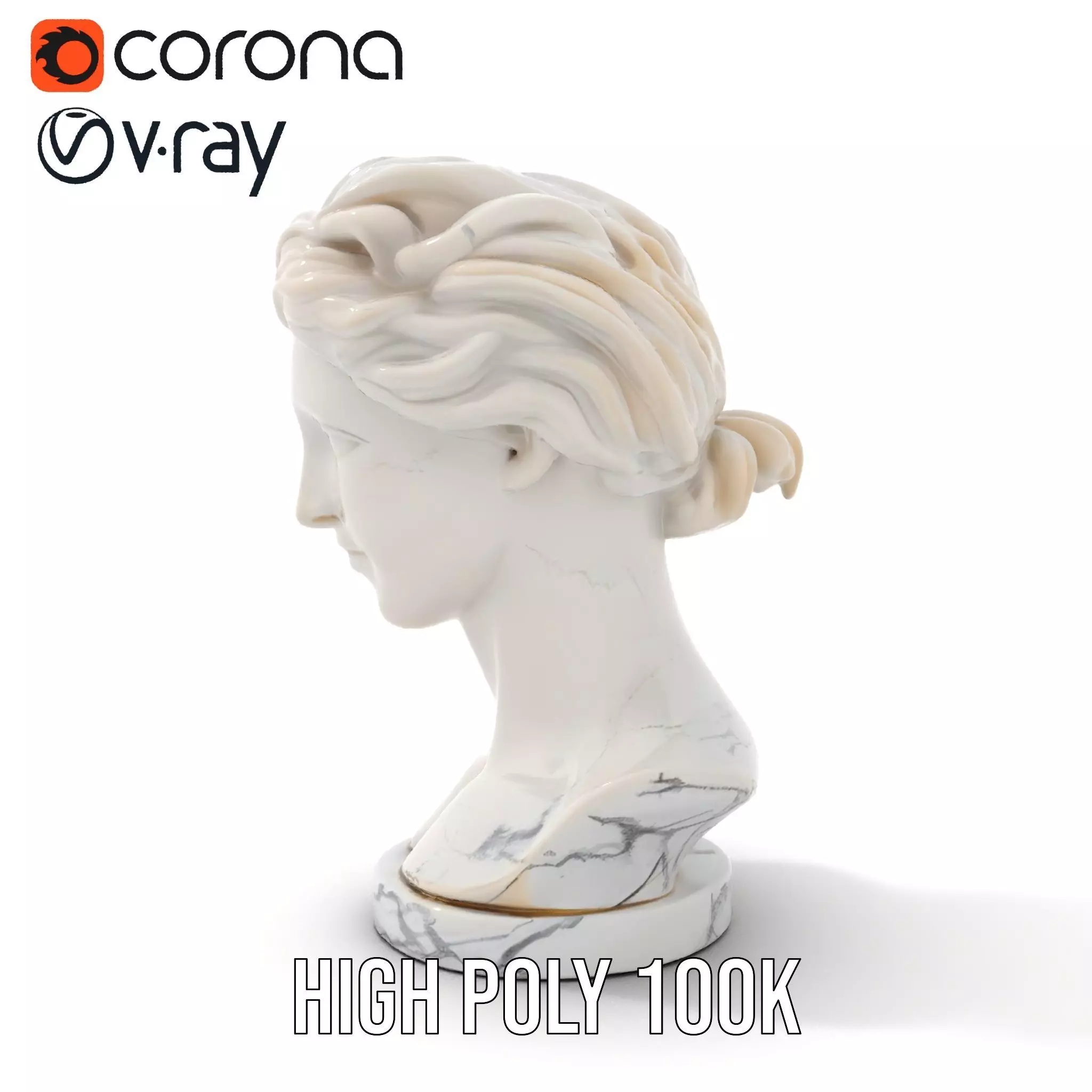 White Marble Bust model pack Low-poly 3D model_30