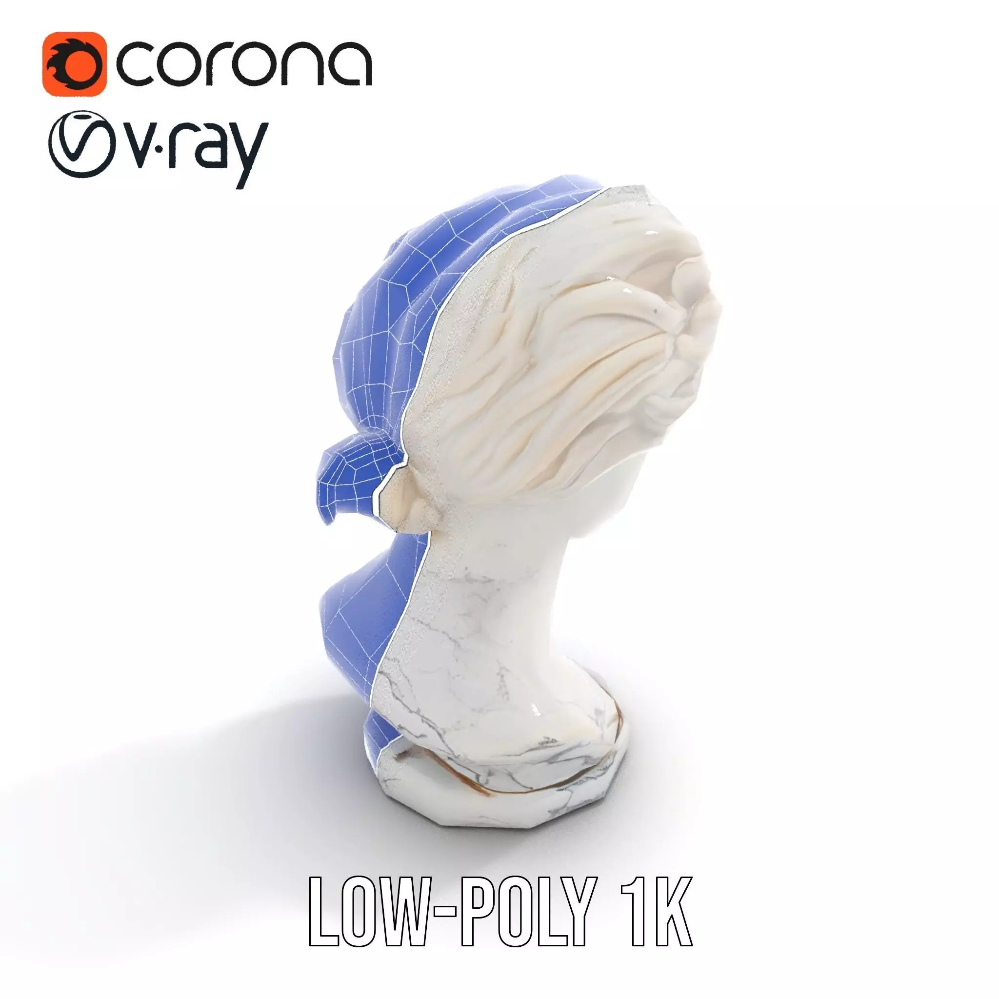 White Marble Bust model pack Low-poly 3D model_23