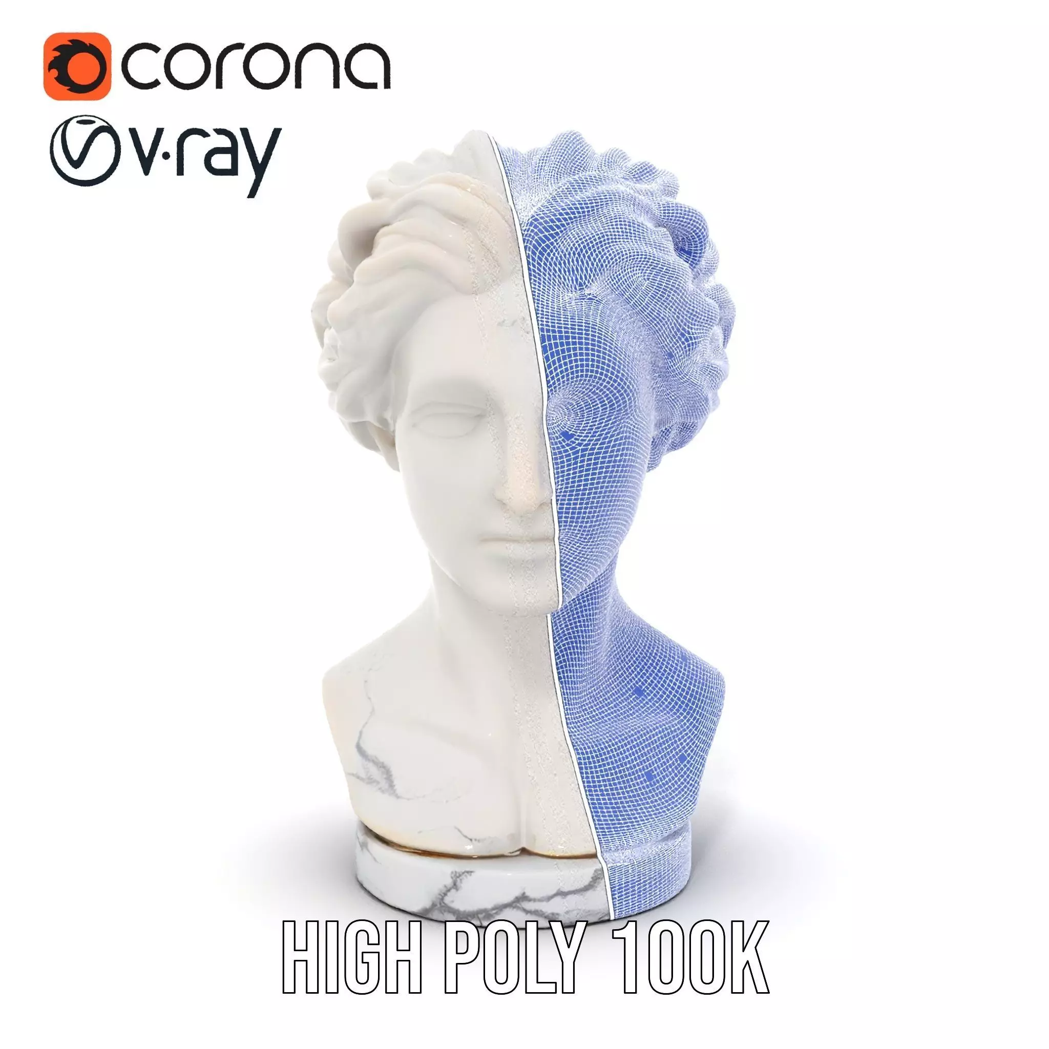 White Marble Bust model pack Low-poly 3D model_35